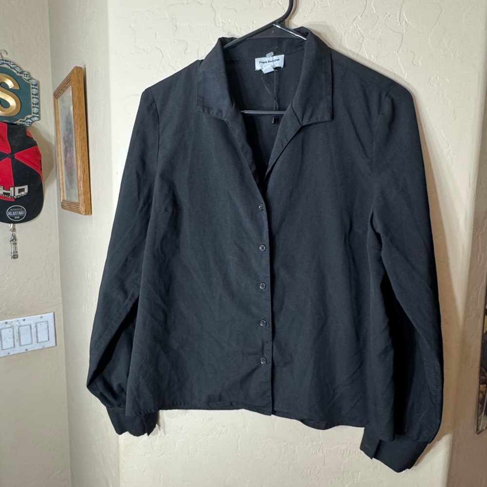 Frank And Oak Black Button Front Long Sleeve Blouse Balloon Sleeve Top M